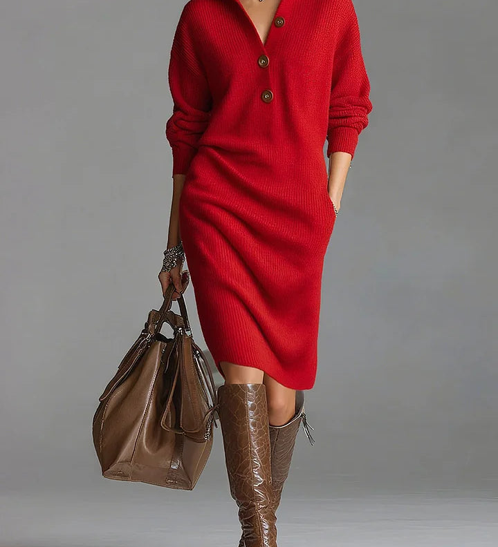 Lorena - Strickkleid mit Kragen und Knöpfen