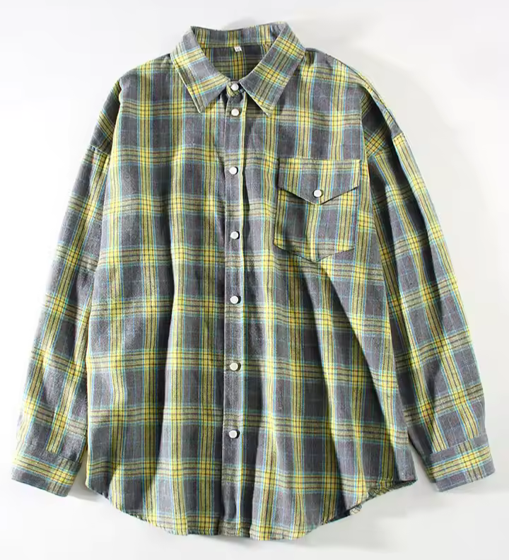 LEANDRA - ÜBERGRÖSSE KAROMUSTER VINTAGE HEMD