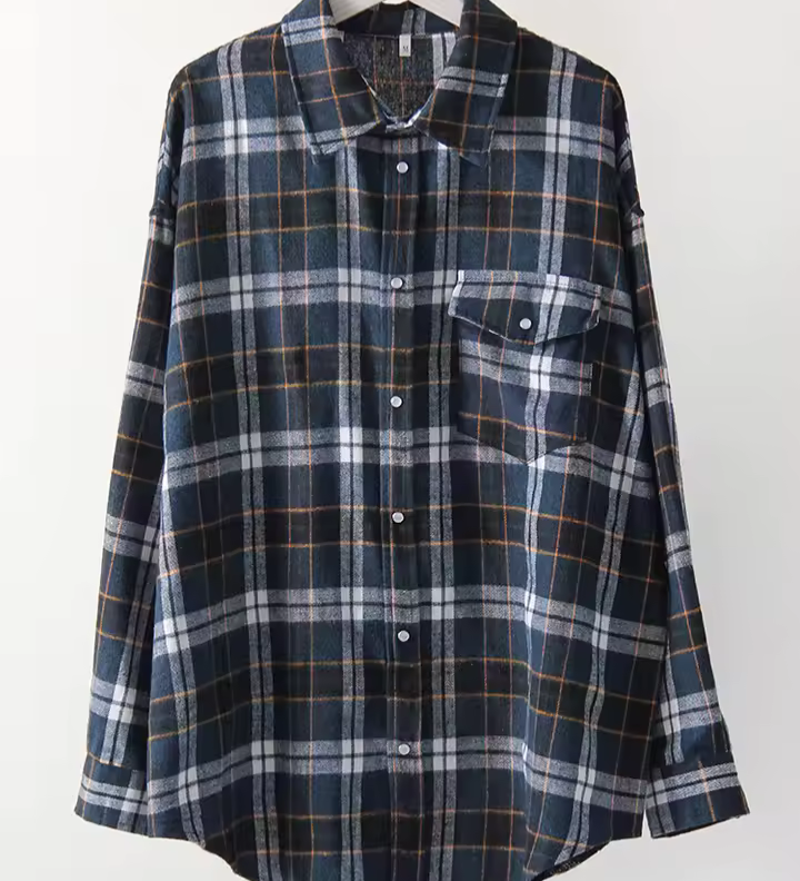 LEANDRA - ÜBERGRÖSSE KAROMUSTER VINTAGE HEMD