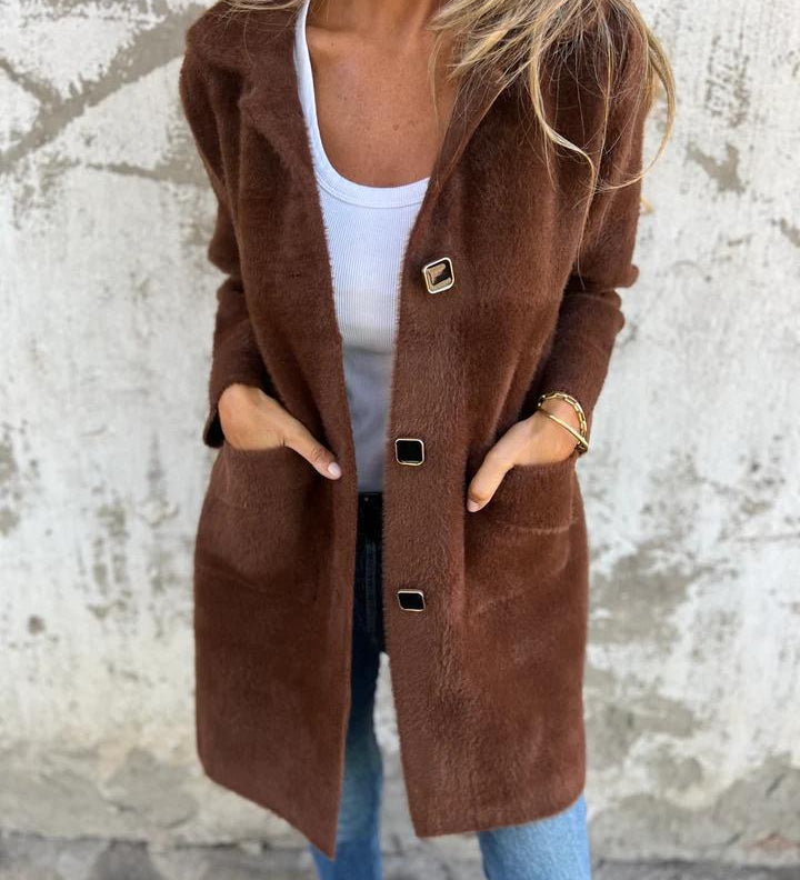 Florentine - Lässiger, einreihiger dicker Mantel mit Revers