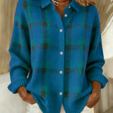 Victoria - Retro-Karomuster Pullover mit Kontrast Casual