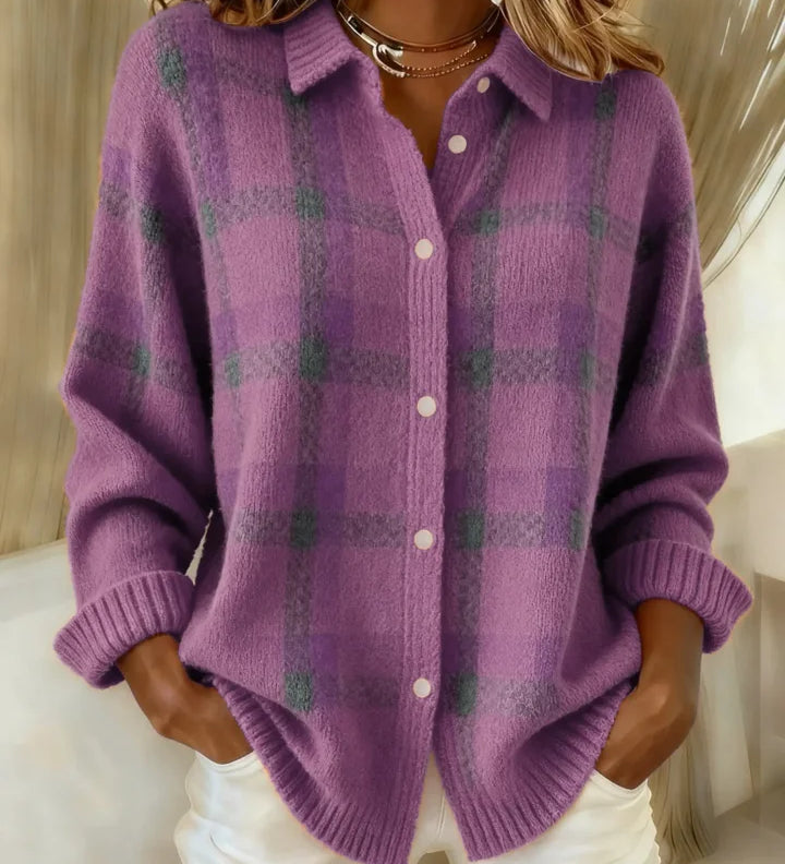 Victoria - Retro-Karomuster Pullover mit Kontrast Casual