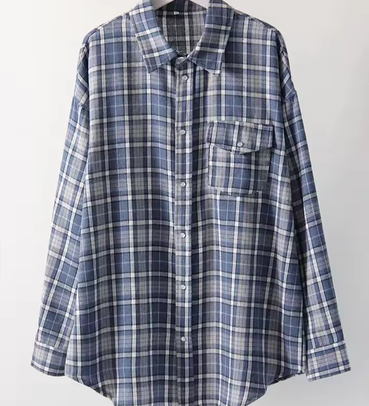 LEANDRA - ÜBERGRÖSSE KAROMUSTER VINTAGE HEMD