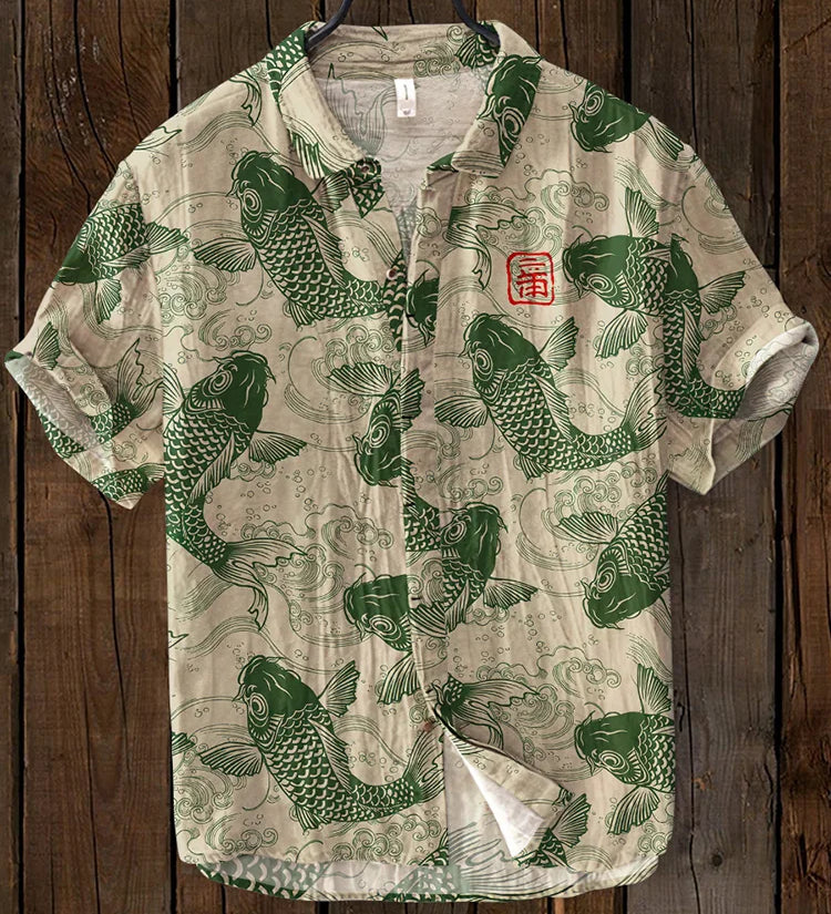 AGATA - Vintage Fisch-Hemd aus japanischer Kunstleinenmischung