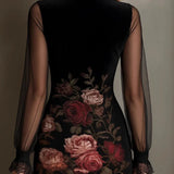 Katja - Samt Kleid mit Blumen