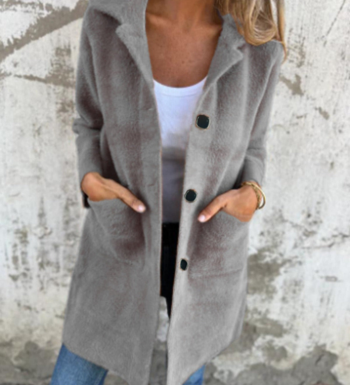 Florentine - Lässiger, einreihiger dicker Mantel mit Revers