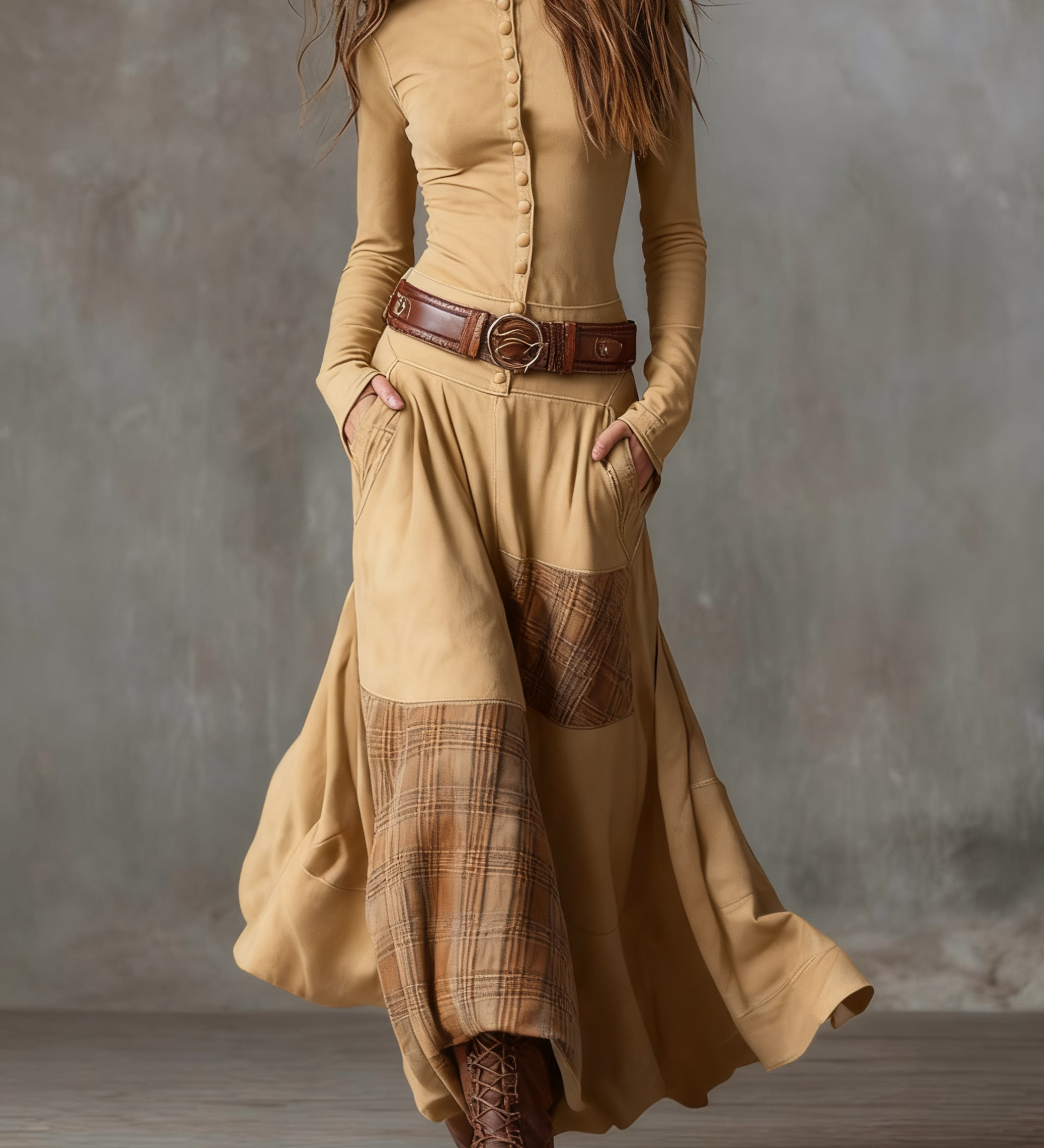 Helena - Maxikleid aus blauer Wildleder-Optik mit Gürtel