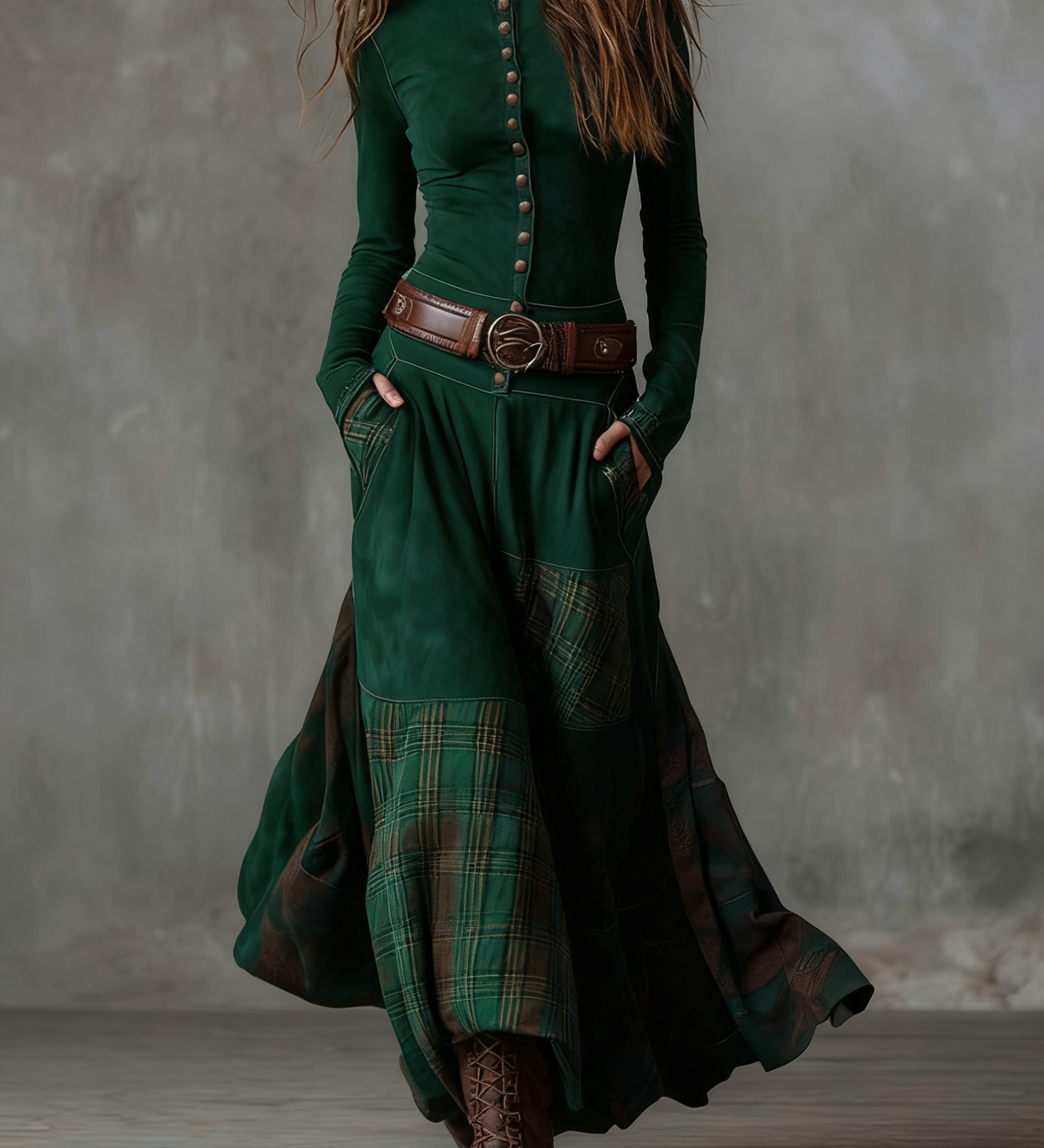 Helena - Maxikleid aus blauer Wildleder-Optik mit Gürtel