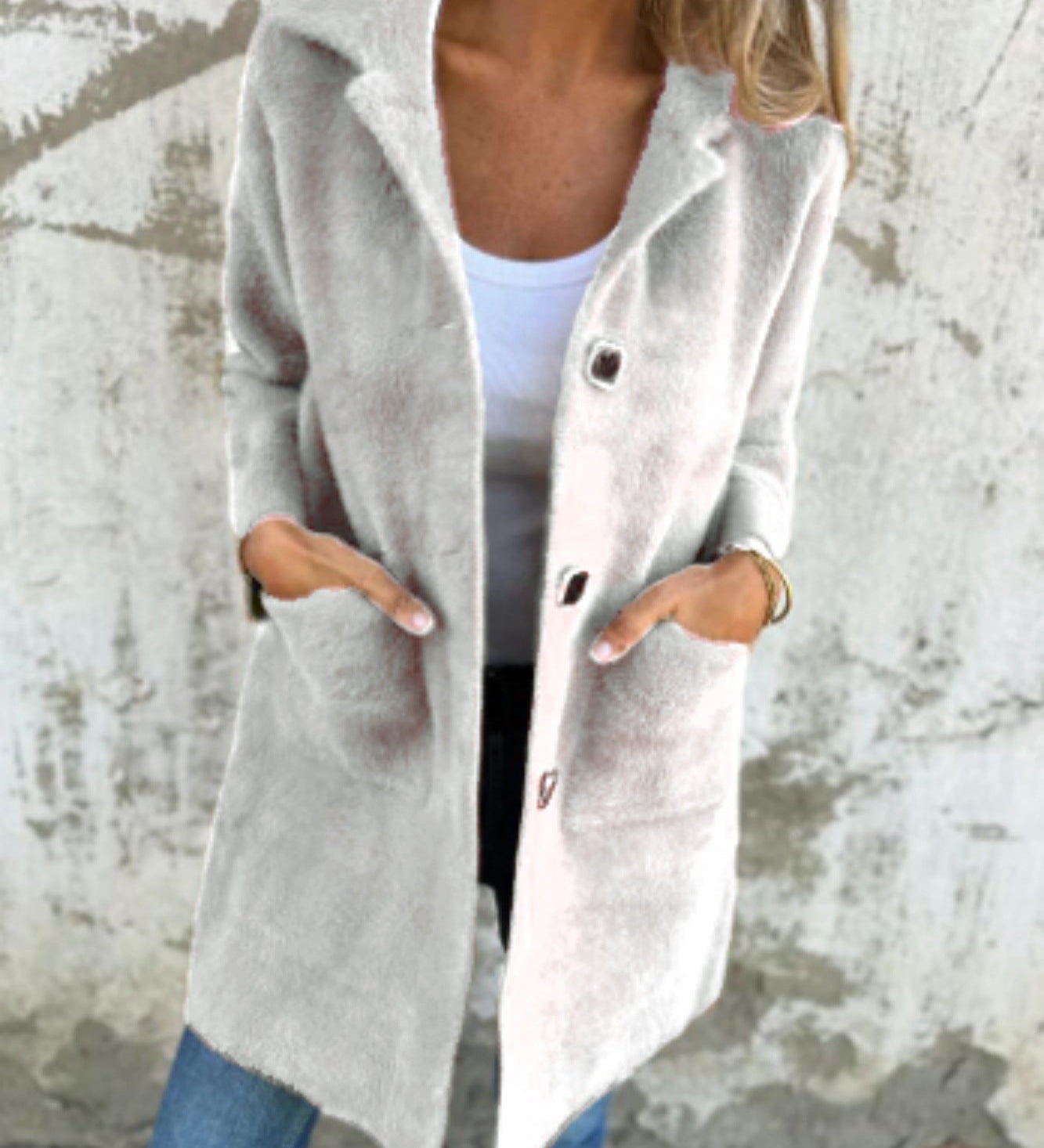 Florentine - Lässiger, einreihiger dicker Mantel mit Revers