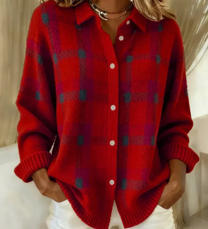 Victoria - Retro-Karomuster Pullover mit Kontrast Casual