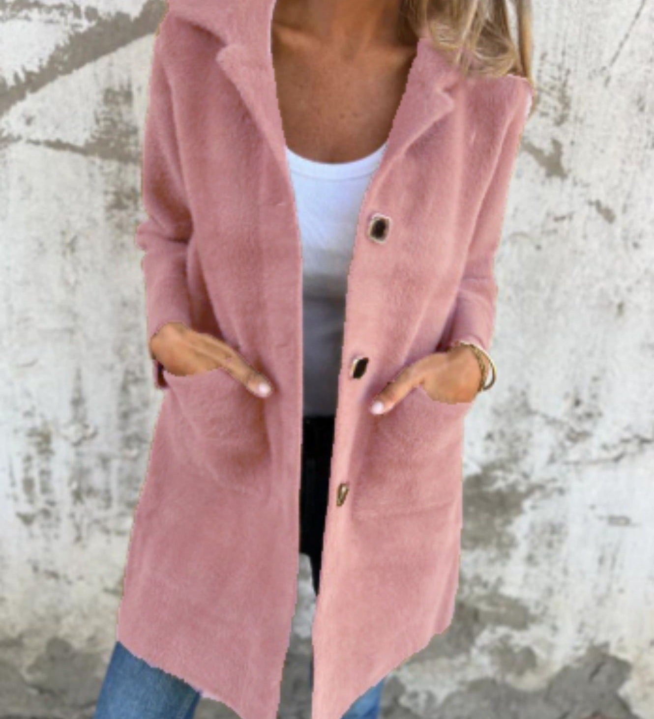 Florentine - Lässiger, einreihiger dicker Mantel mit Revers