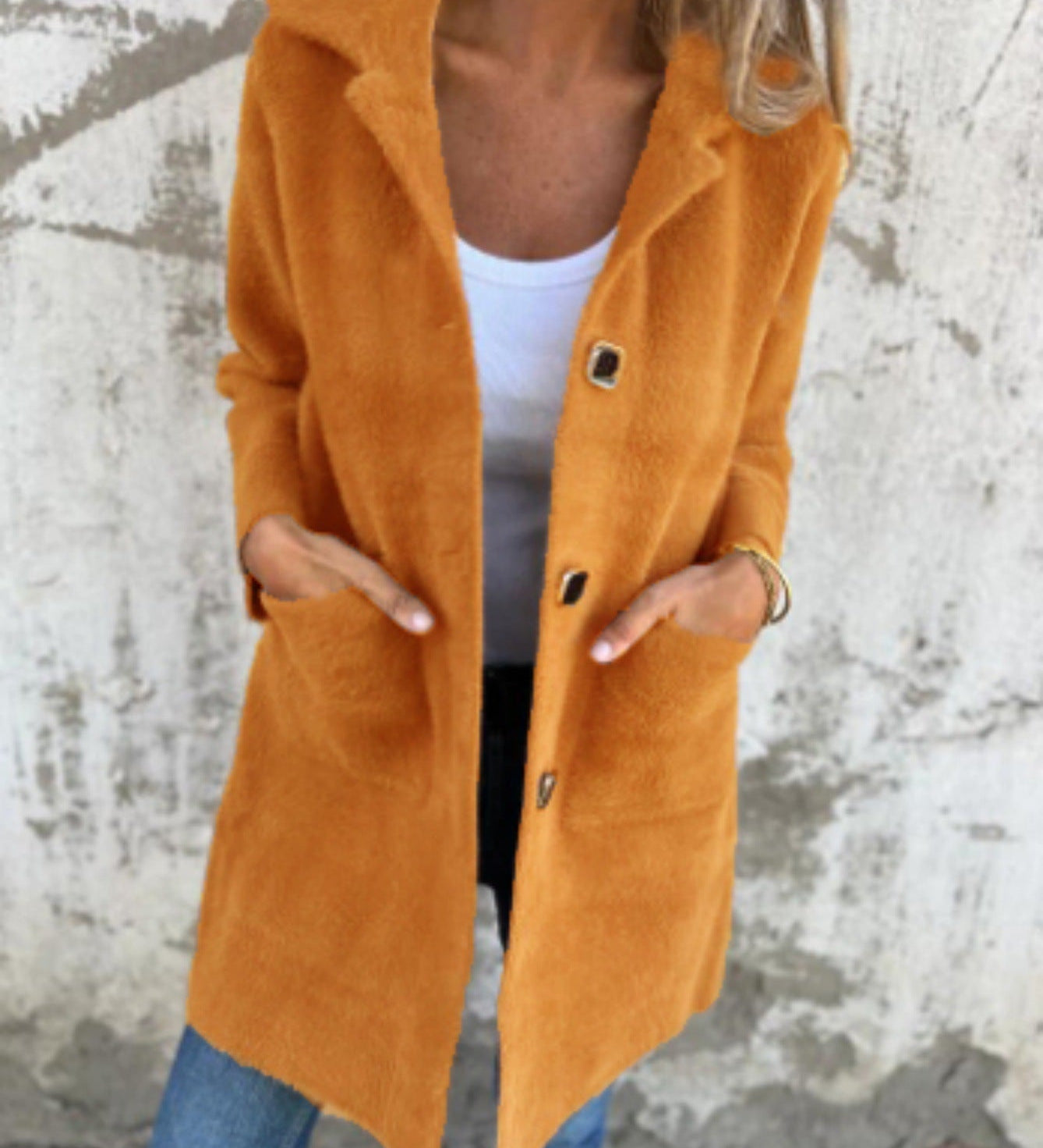 Florentine - Lässiger, einreihiger dicker Mantel mit Revers