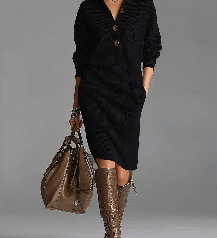 Lorena - Strickkleid mit Kragen und Knöpfen