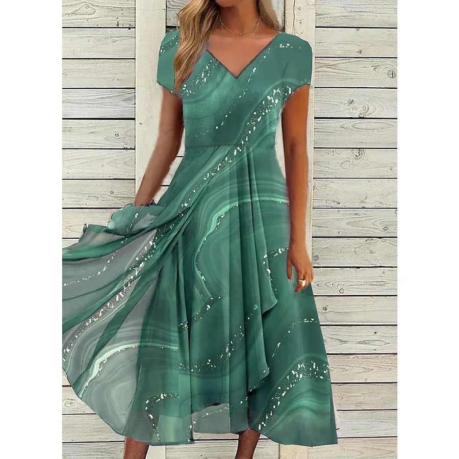 Isha – Elegantes Midi-Kleid mit V-Ausschnitt